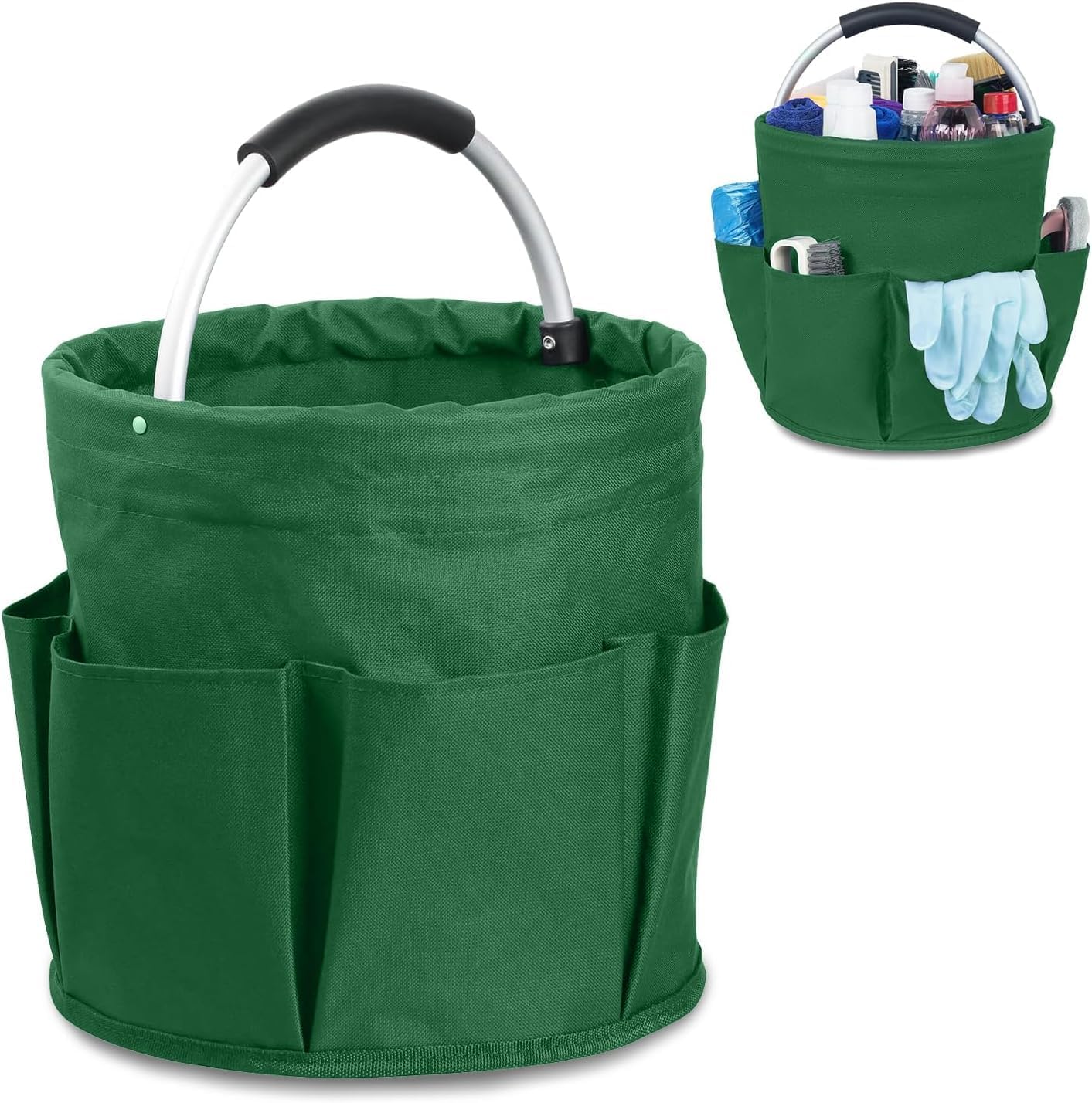 Cleaning Caddy with Handle,Tool Bag with Handle,Cleaning Caddy Organiser,17L Bucket Tool Organizer Bag,Collapsible Garden Small Tools Bag,cleaning hamper basket,Multi pocket Craft Caddy (Green)
