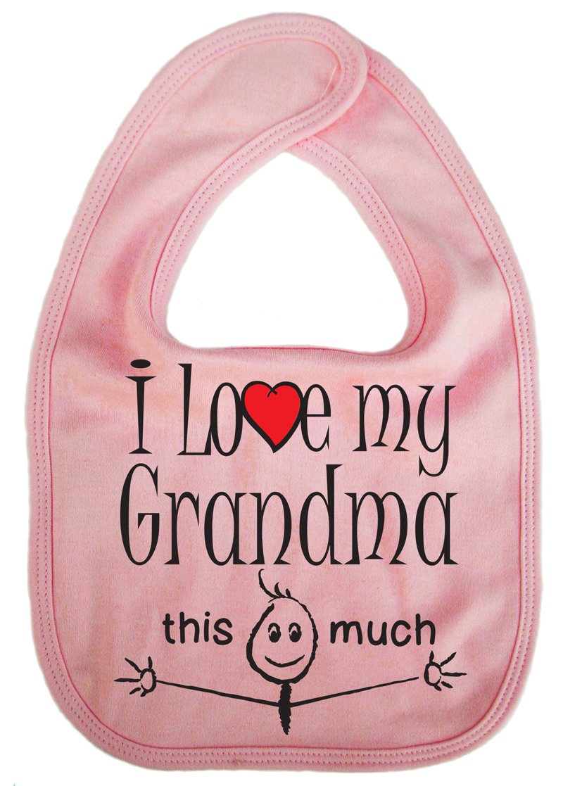 Image is Everything IiE, I Love My Grandma This Much, Grandson Granddaughter Baby Unisex Soft Cotton Feeding Bib, Pink