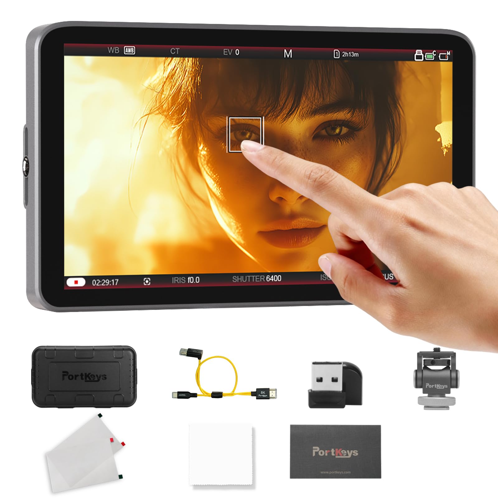 Portkeys LH7C Monitor da Campo 7" con Controllo Fotocamera Monitor Esterno HDMI 4K Touch Focus 1000 Nits Output 3D LUT, Cavi controllo e HDMI inclusi