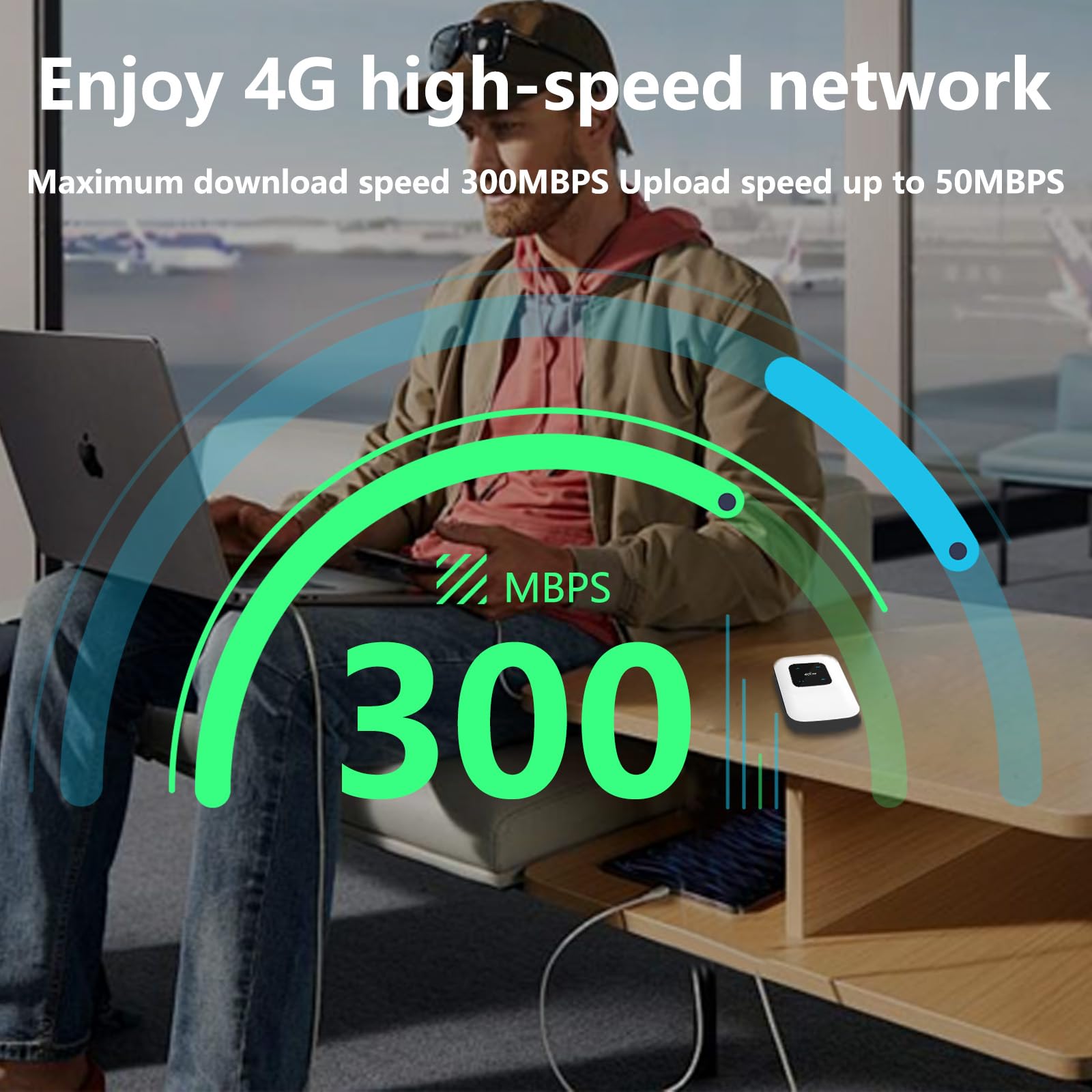 4G-Mobile-WLAN-Router (300 Mbit/s Download / 50 Mbit/s Upload), 2100mAh Tragbarer WLAN-Hotspot Kompatibel mit Allen europäischen SIM-Karten, Bis zu 10 Geräte verbinden