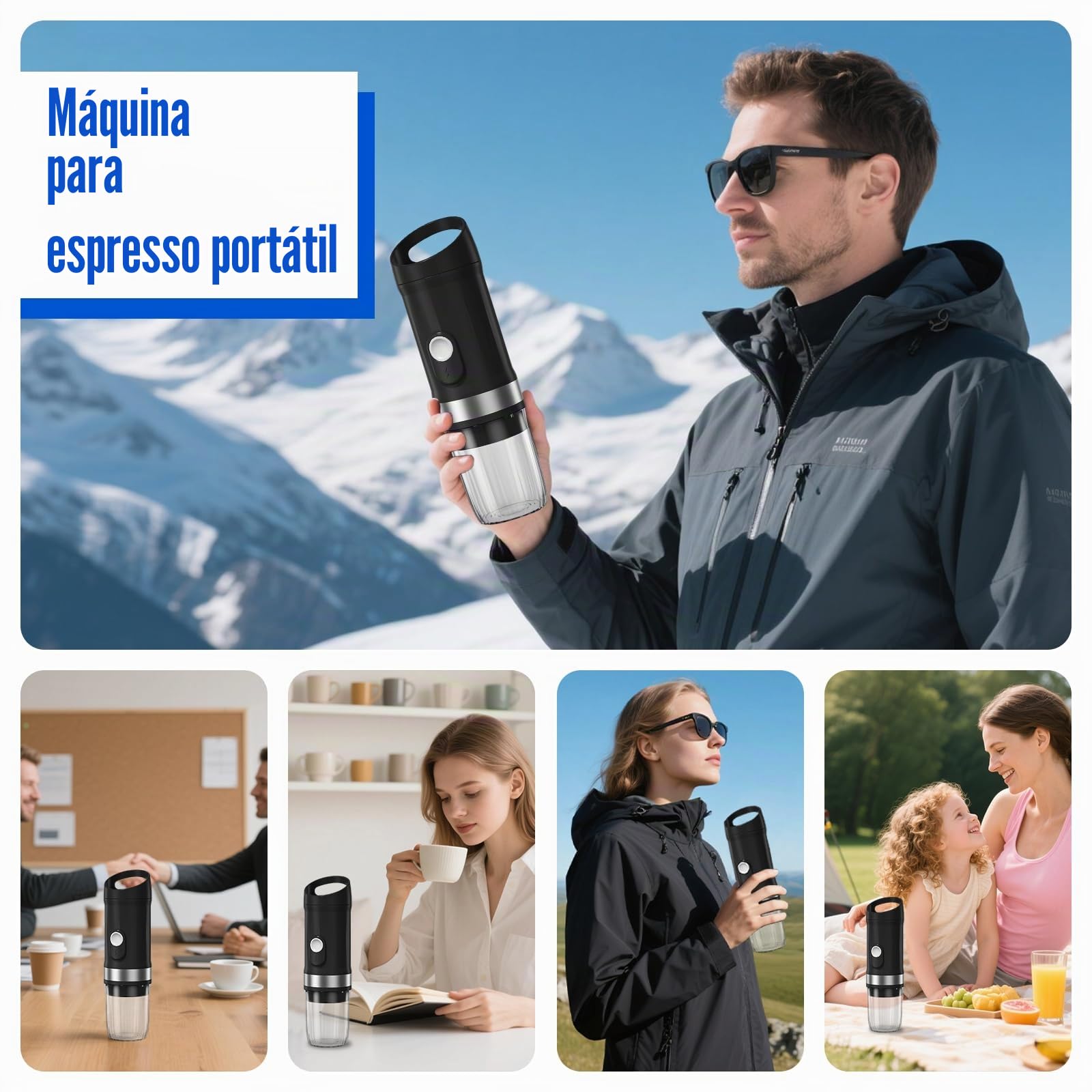 Máquina de café espresso portátil, 20 bar, cafetera eléctrica con autocalentamiento, compatible con cápsulas NS, café en polvo, 80 ml, pequeña cafetera de viaje para camping, senderismo, oficina