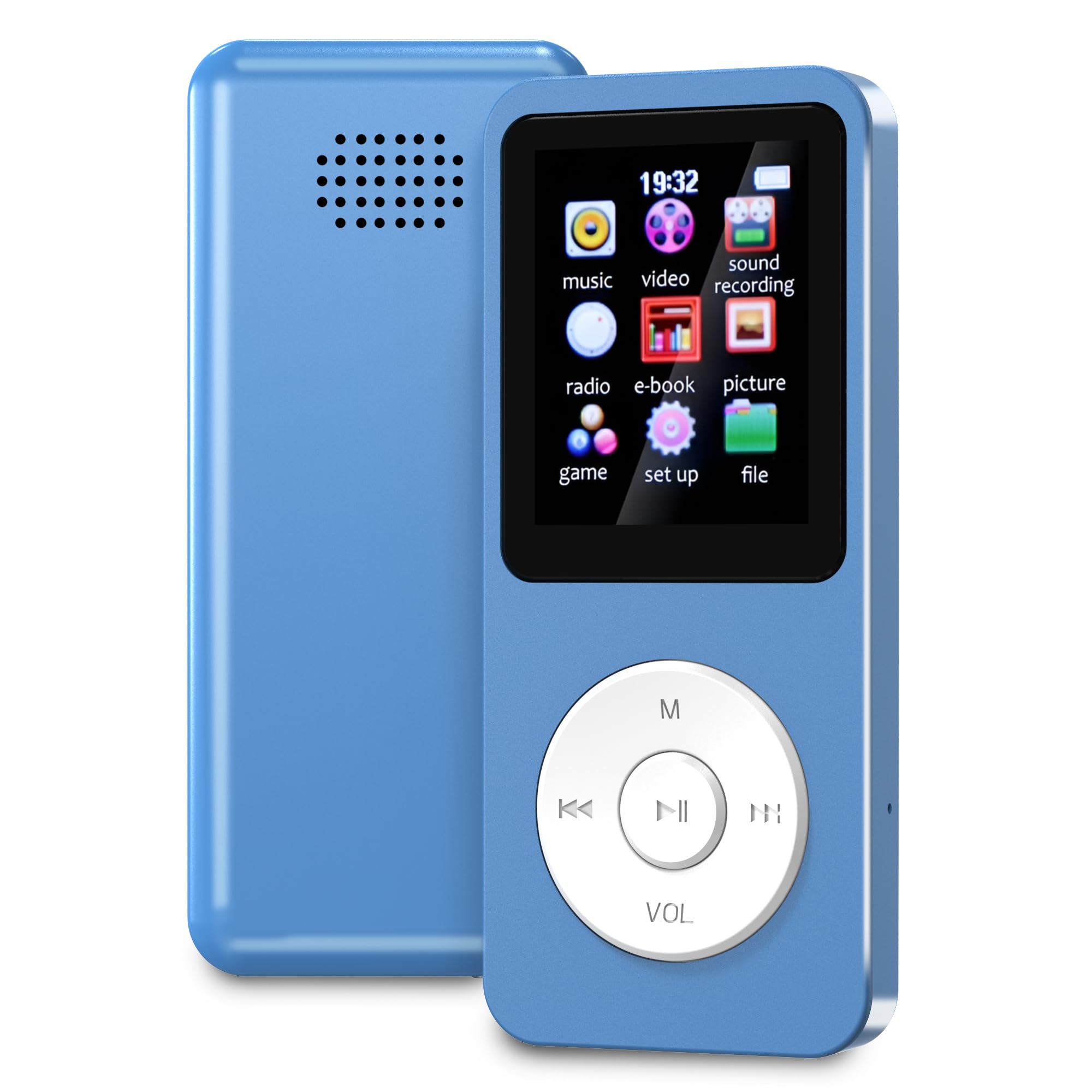 Sounce 16GB Mini MP3 Music Player with Bluetooth 5.4, HiFi Lossless Audio, Video Playback, Voice Recording, FM Radio, E-Book Reader & Built-in Speaker | Expandable Up to 128GB (Blue)
