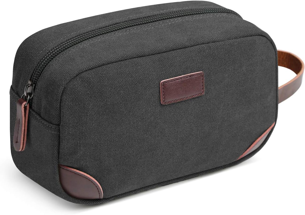 Men's Travel Toiletry Organizer Bag Canvas Shaving Dopp Kit Bathroom Bag, Black, Small