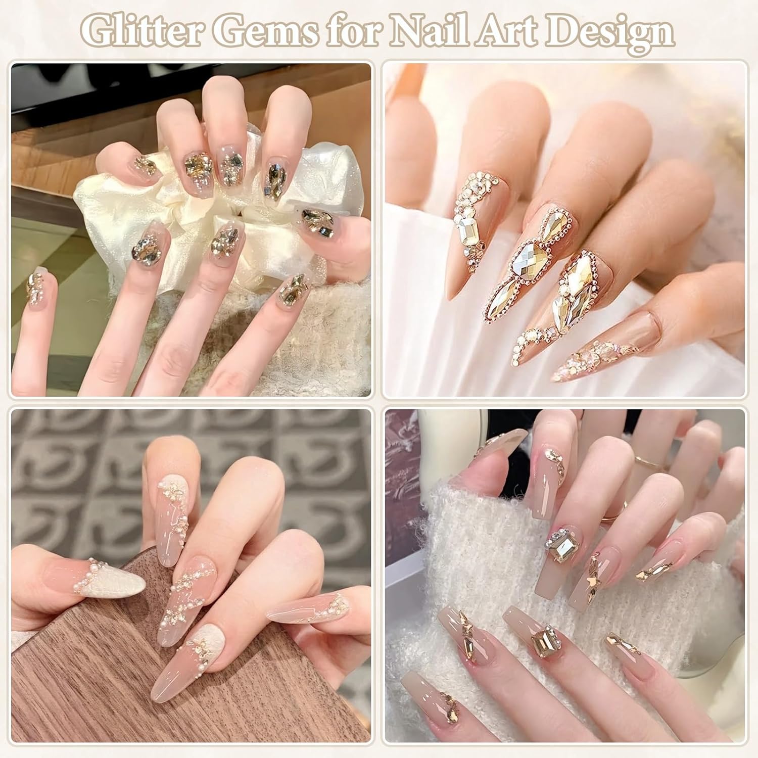 2 Boxes Champagne Gold Nail Rhinestones with Half Round Gold Silver Metal Beads for DIY Nail Art Mixed Shape Diamond Jewel Beads Micro Nail Studs Caviar Bead for Manicure Supplies - Image 3