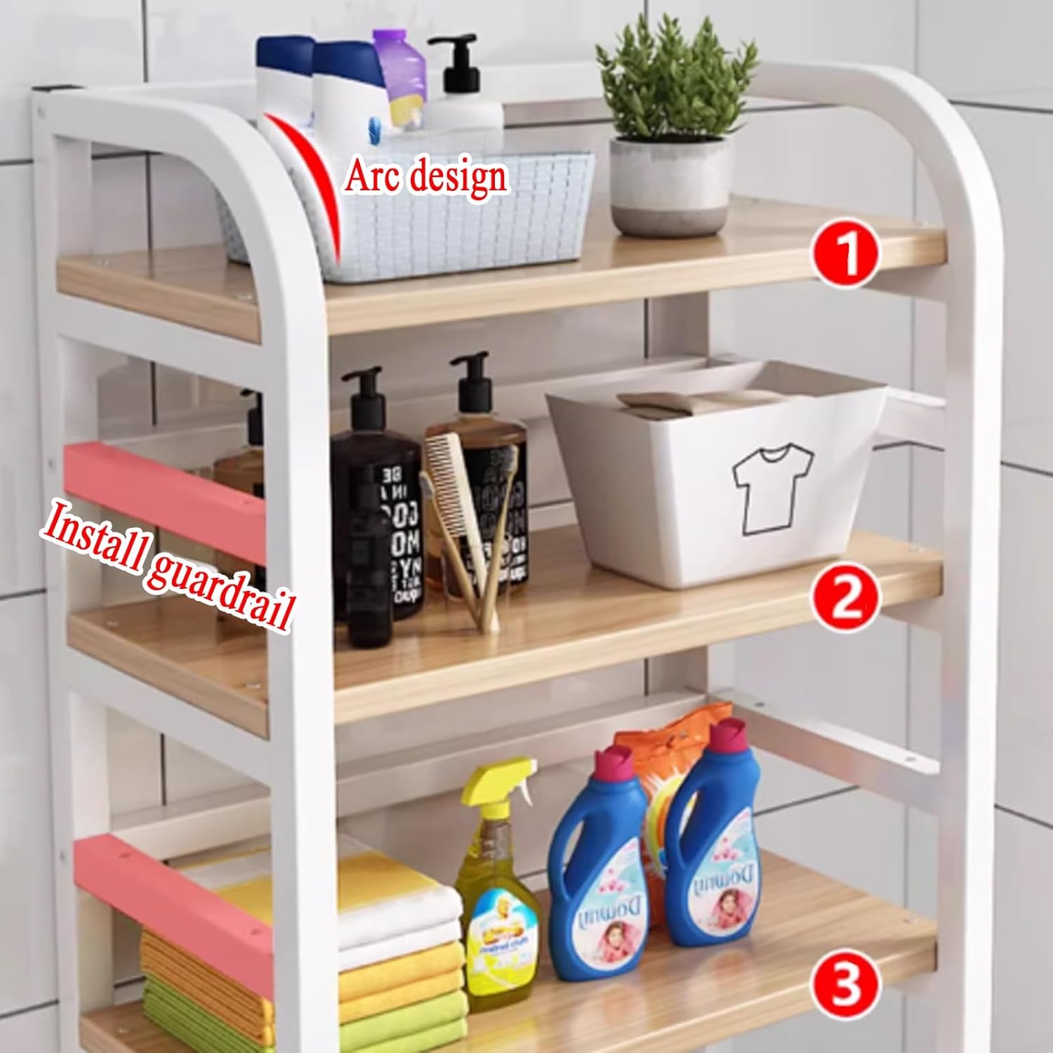 Over The Toilet Storage Cabinet, 3-Tier Wood Shelves Toilet Storage Rack, Floor Stand Bathroom Organizer, for Bathroom, Restroom, No Punching Required(Brown,19.6x51.1inches/50x130cm)