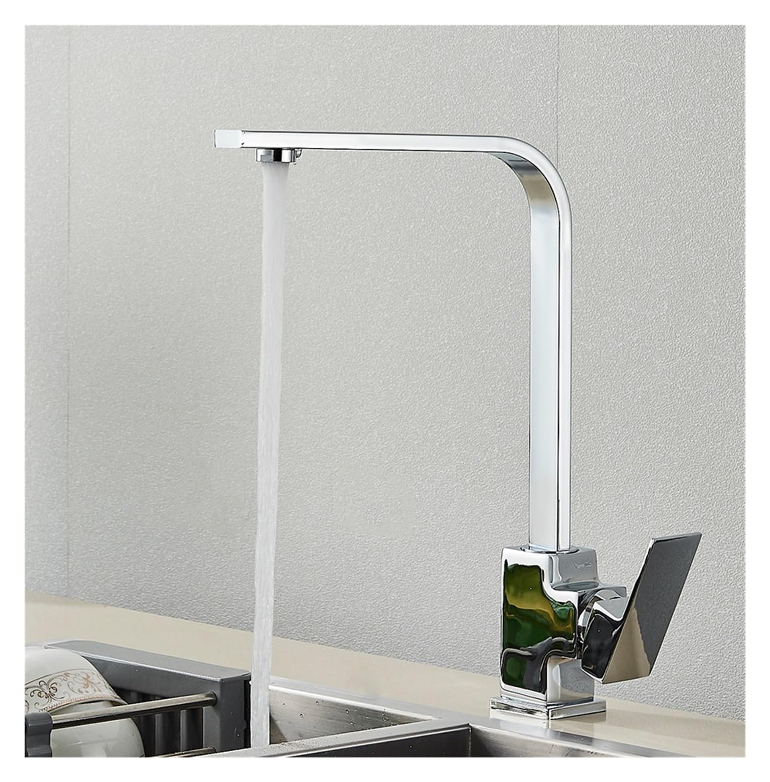 Robinet de cuisine carré finitions chrome mitigeur haut de gamme sur pont