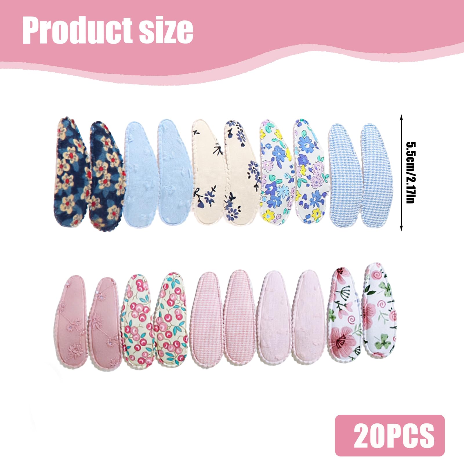 20 Pack Fabric Hair Clips, 5.5x2cm Baby Hair Clips, Daily Hair Accessories for Women & Girls, Flower Hair Clips — view 2