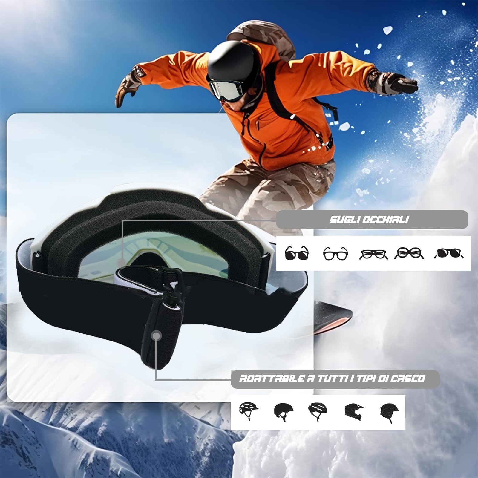 Occhiali Motocross,Maschera Motocross con Cuscino in Spugna a Doppio Strato e Lenti con Protezione UV,Occhiali Moto Anti-appannamento per Ciclismo,Sci,Arrampicata