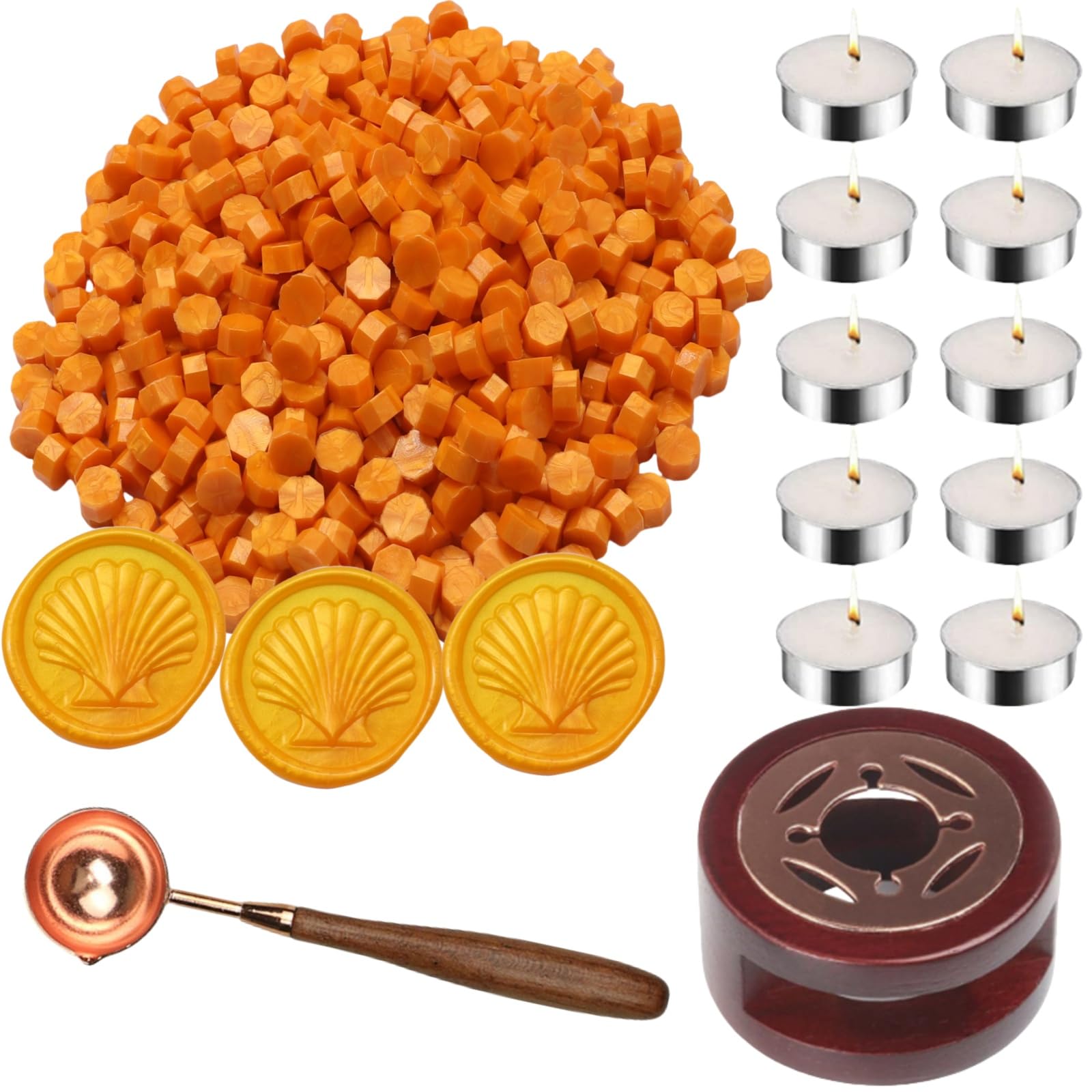 Sealing Wax Beads Kit, Atopbb 300pcs Mixed Red Color Wax Seal Beads, 1pcs Wooden WaxSeal Warmer