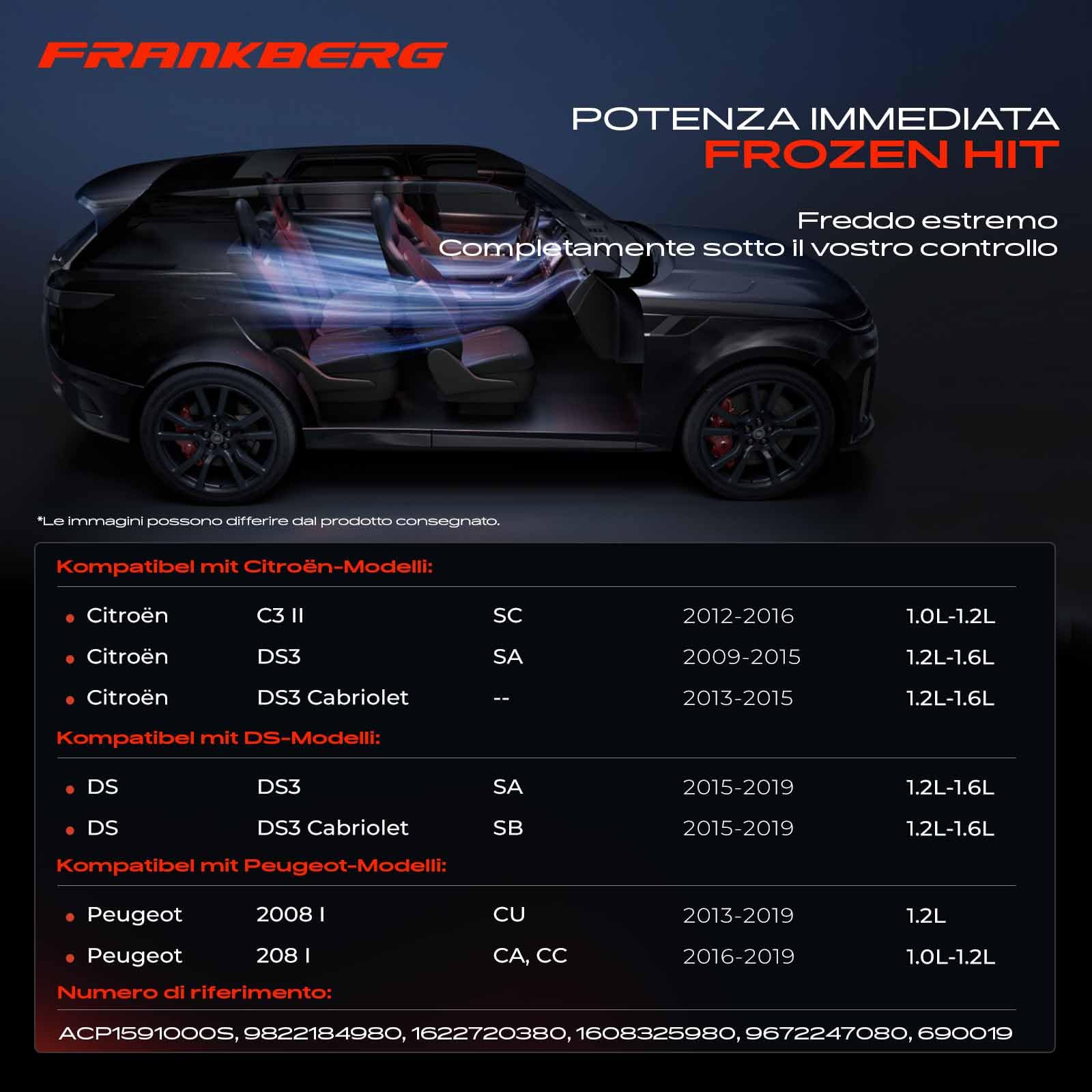 Frankberg Compressore aria condizionata con frizione Compatibile 208 I CA CC C3 II SC 2008 I CU DS3 SA SB ACP1591000S