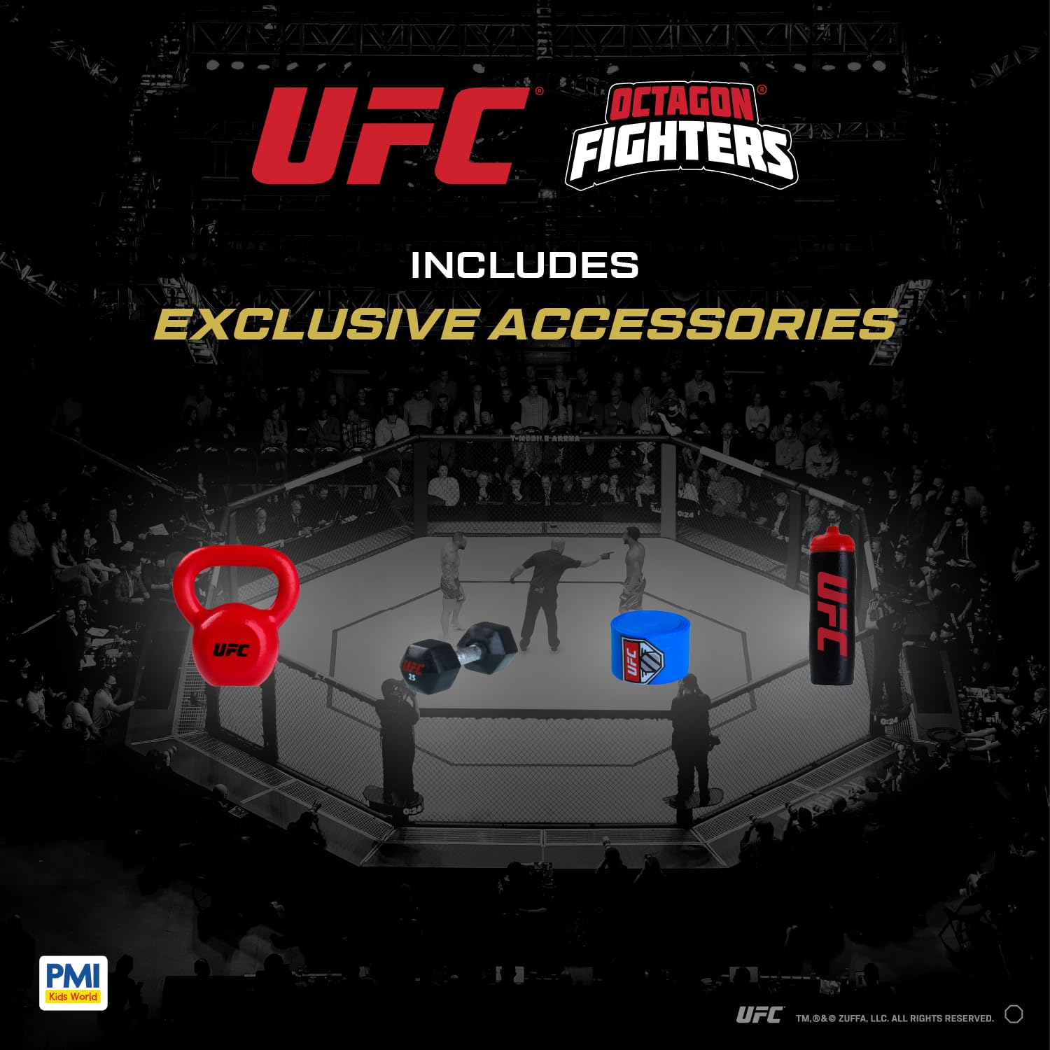 P.M.I. Paquete de 8 figuras coleccionables de UFC de 2.5 pulgadas, caja de lujo, incluye 8 luchadores con accesorios, poses realistas y coleccionables oficiales de UFC