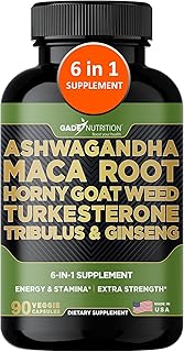 Gade Nutrition Ashwagandha with Maca Root, Horny Goat Weed, Turkesterone Supplement, Tribulus Terrestris, Panax Ginseng | 90 Vegetable Capsules for Energy, Stamina, Performance. | Made in USA