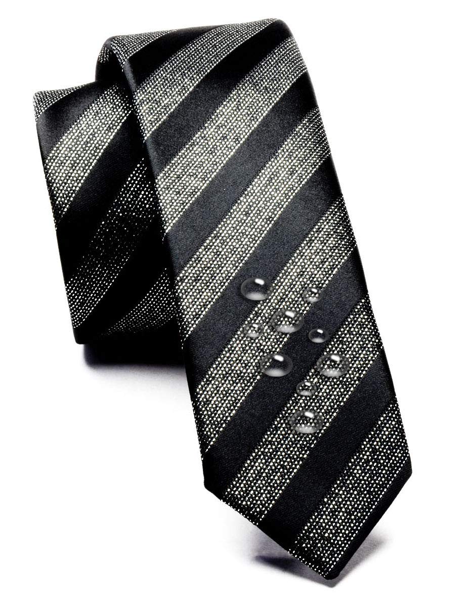 Gusleson Men's Striped Black Silver Ties Skinny Classic Casual Slim Necktie（UK0788-04）