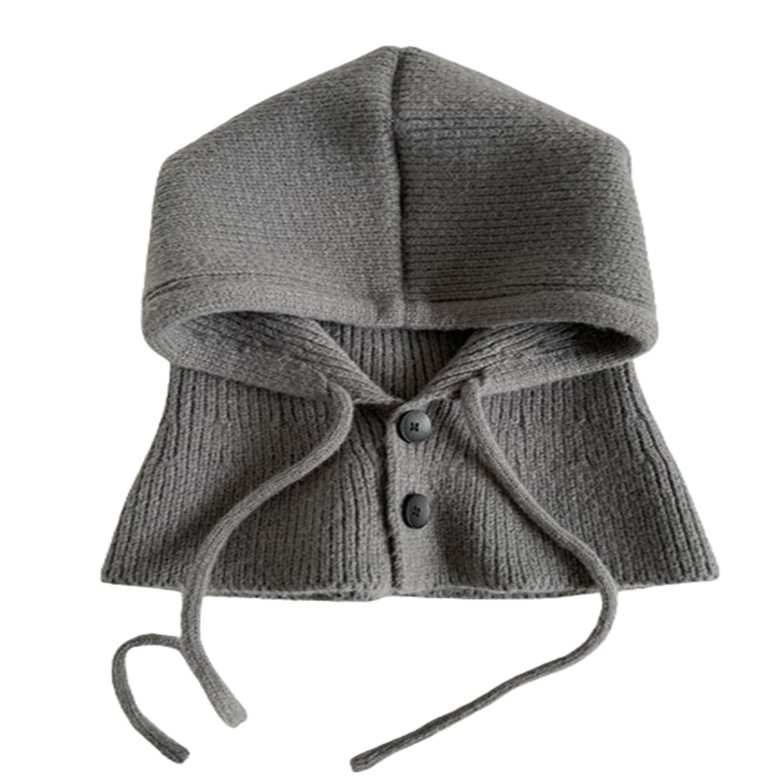 Gorro de invierno a prueba de frío, pasamontañas con botones, gorro cálido para mujer, gorro y bufanda integrados, cuello versátil con capucha