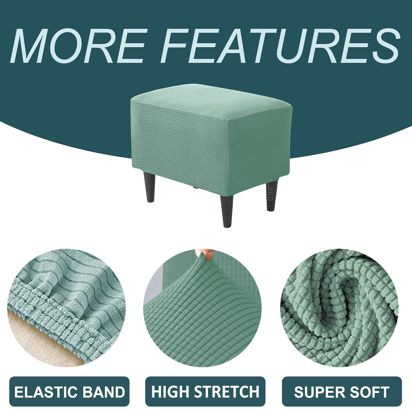 Fodera Elasticizzata Per Pouf Highdi – Copri Poggiapiedi In Spandex, Verde Matcha, Adatta A 60x40x44 Cm, Lavabile