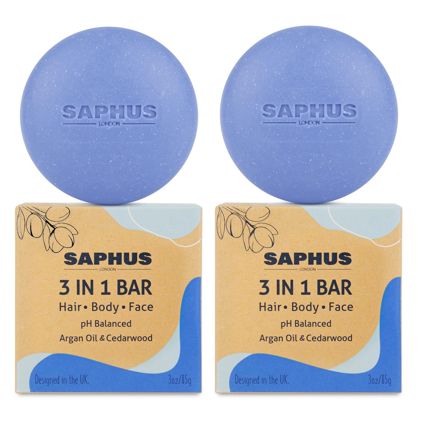 SAPHUS All-in-One Shampoo Bars for Hair, Body, Face & Beard | Acidified Bar Soap Moisturizing & Cleansing Bar for Men, Women, Kids | pH Balanced,