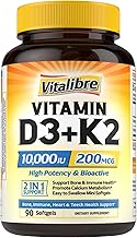 Vitamin D3 K2 Supplement, 10000 IU D3 / 200 mcg K2 MK7, Calcium Absorption, Bone, Heart, Immune & Mood Support, Enhanced Absorption, No Soy, Easy to Swallow, 90 Softgels