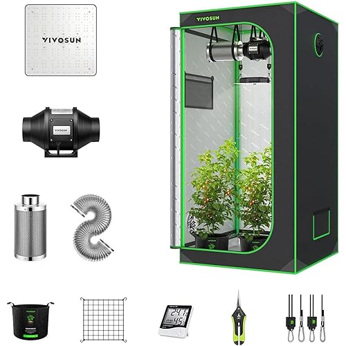 VIVOSUN 2.7 x 2.7 ft. Growing Tent Kit Complete, 32" x 32" x 63" Grow Tent Complete System with VS1000 Led Grow Light 4 Inch 190CFM Inline Fan Carbon Filter and 8 ft. Ducting Combo
