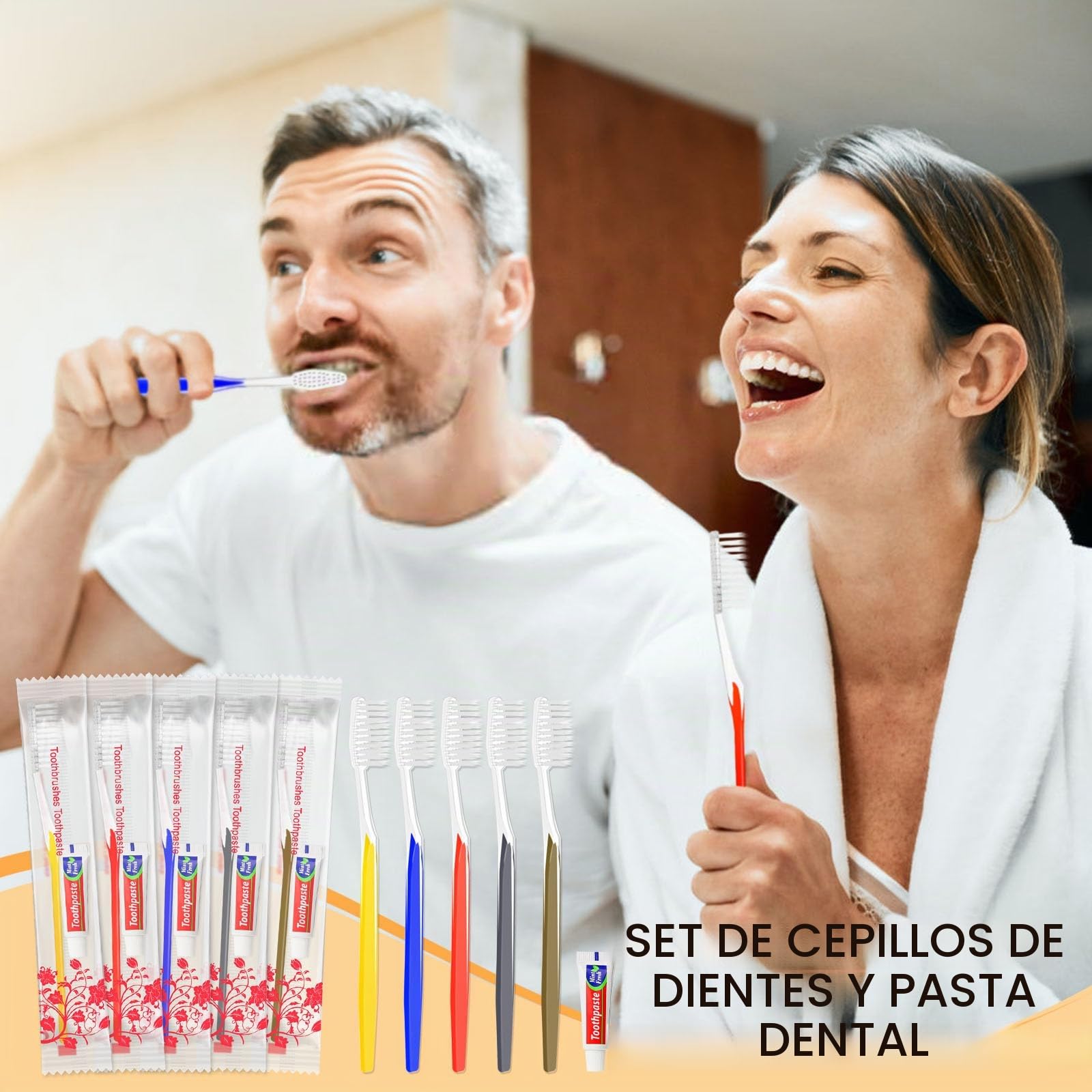 Cepillos de dientes de viaje,100 paquetes de cepillos de dientes de viaje para el hotel de camping Cepillos de dientes desechables y pasta de dientes (5 colores)