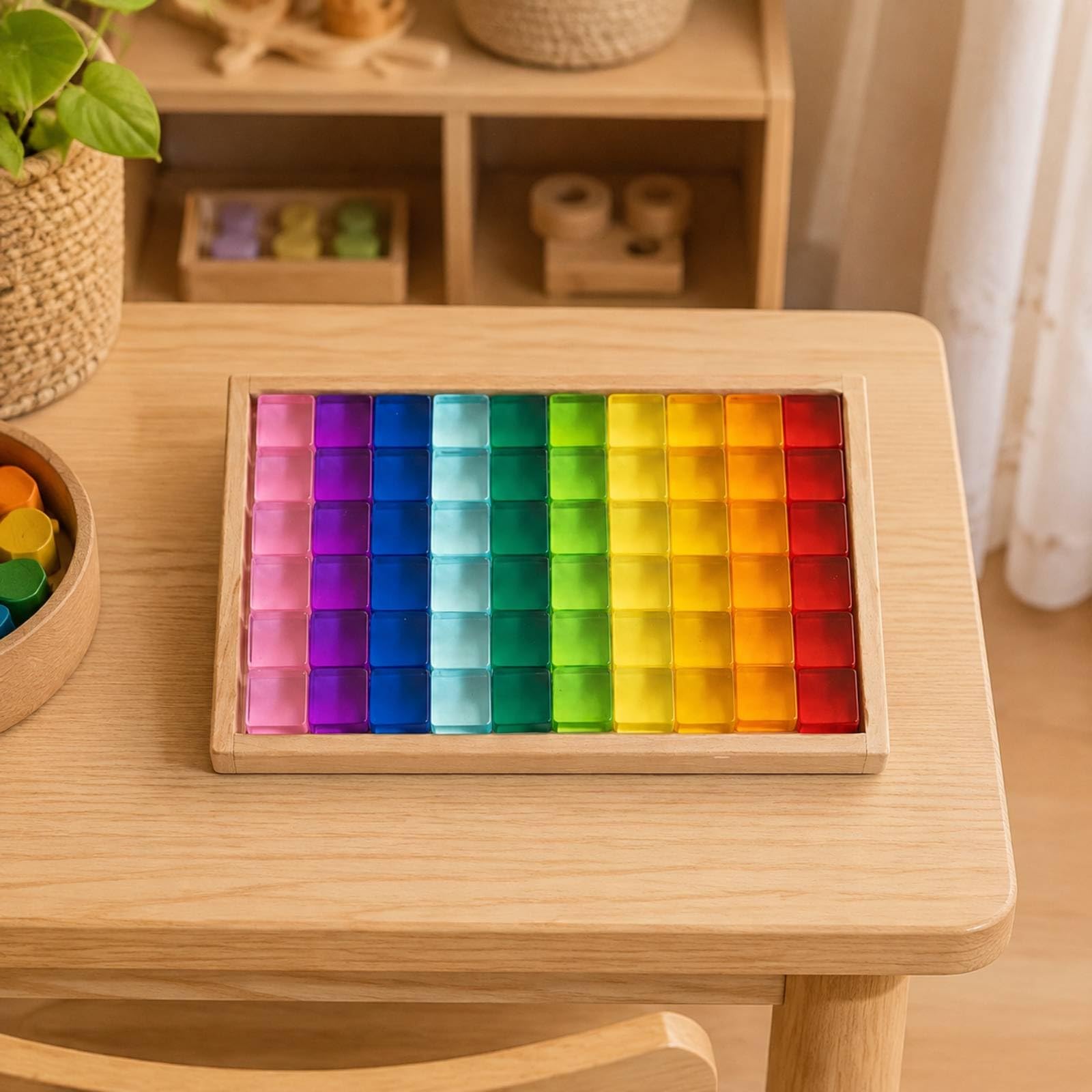 60 Pezzi Blocchi in Resina Colorato Blocco Sensoriale Creativo Giocattolo Educativo per Gioco sul Tavolo