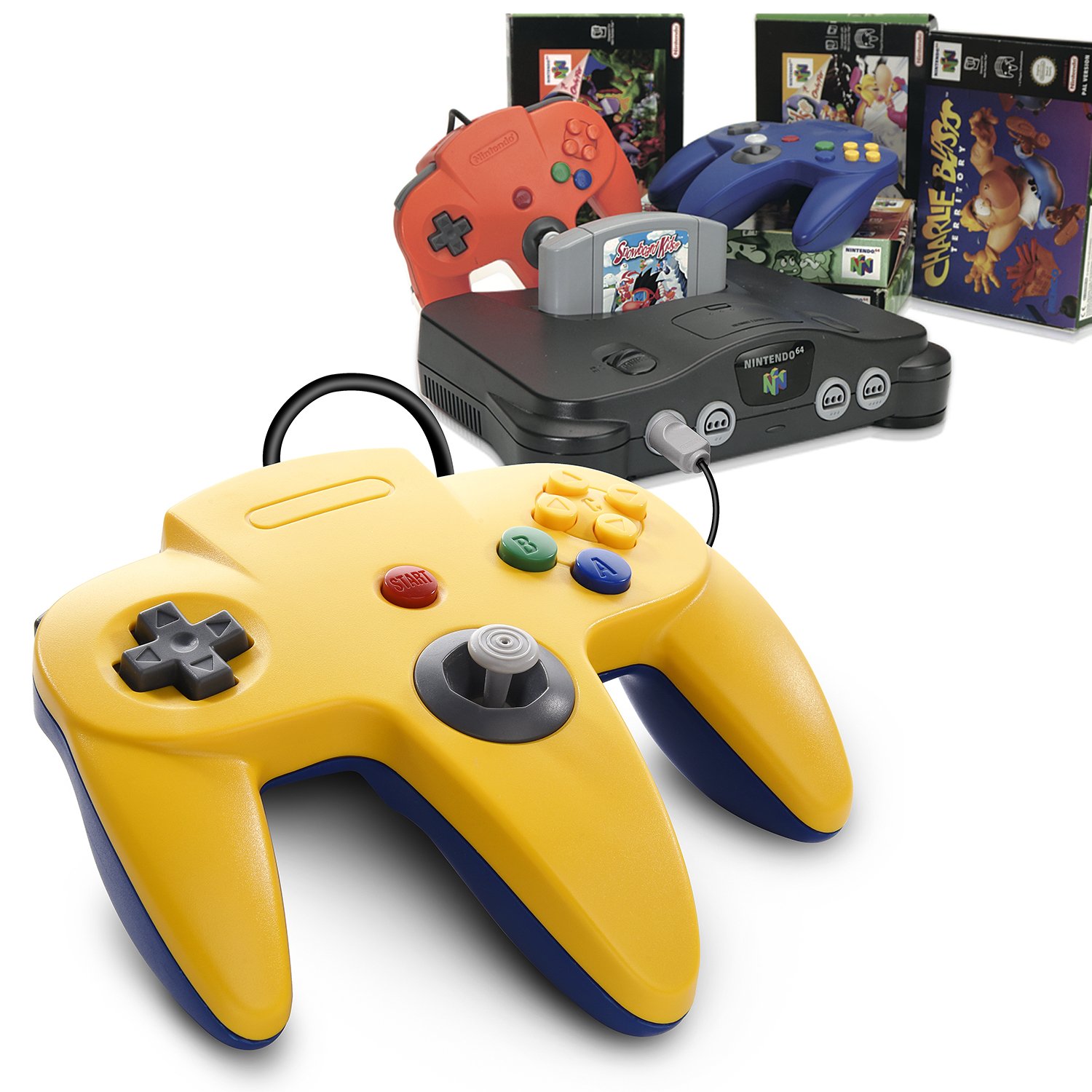 miadore 2 PCS Controller N64 compatibile con console N64, Plug & Play | Gamepad cablato con joystick di precisione 3D migliorato,Con cavo di prolunga da 1,8 m (6 piedi)