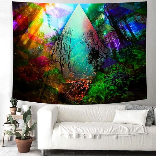 Miniatura 4 de Delur Tapiz de bosque con árbol de la vida, paisaje natural, tapiz para colgar en la pared, colorido tapiz místico, psicodélico espiritual cabecero,