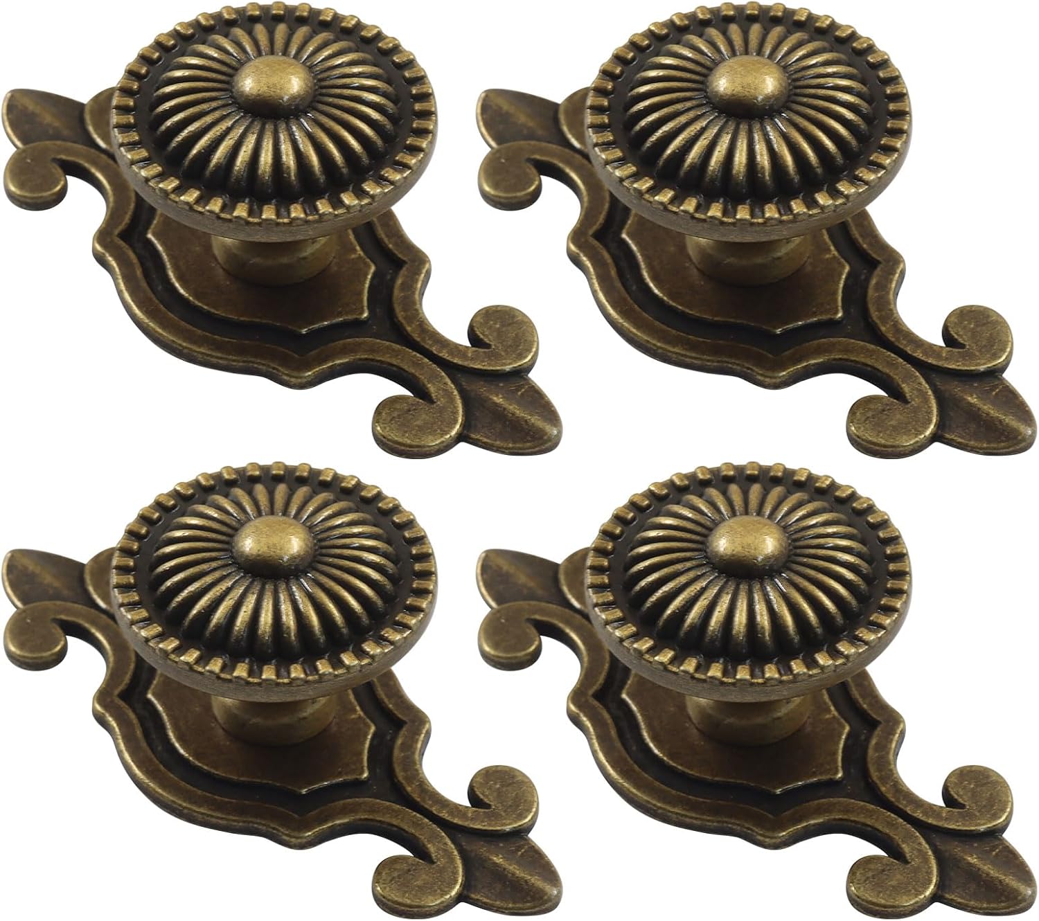 Brass Cabinet Knobs - 4 Pack Vintage Bronze Drawer Pulls with Backplate, Elegant Mushroom Shaped Hardware for, Wardrobe, Dresser & Furniture, Easy to Install with Included Screws
