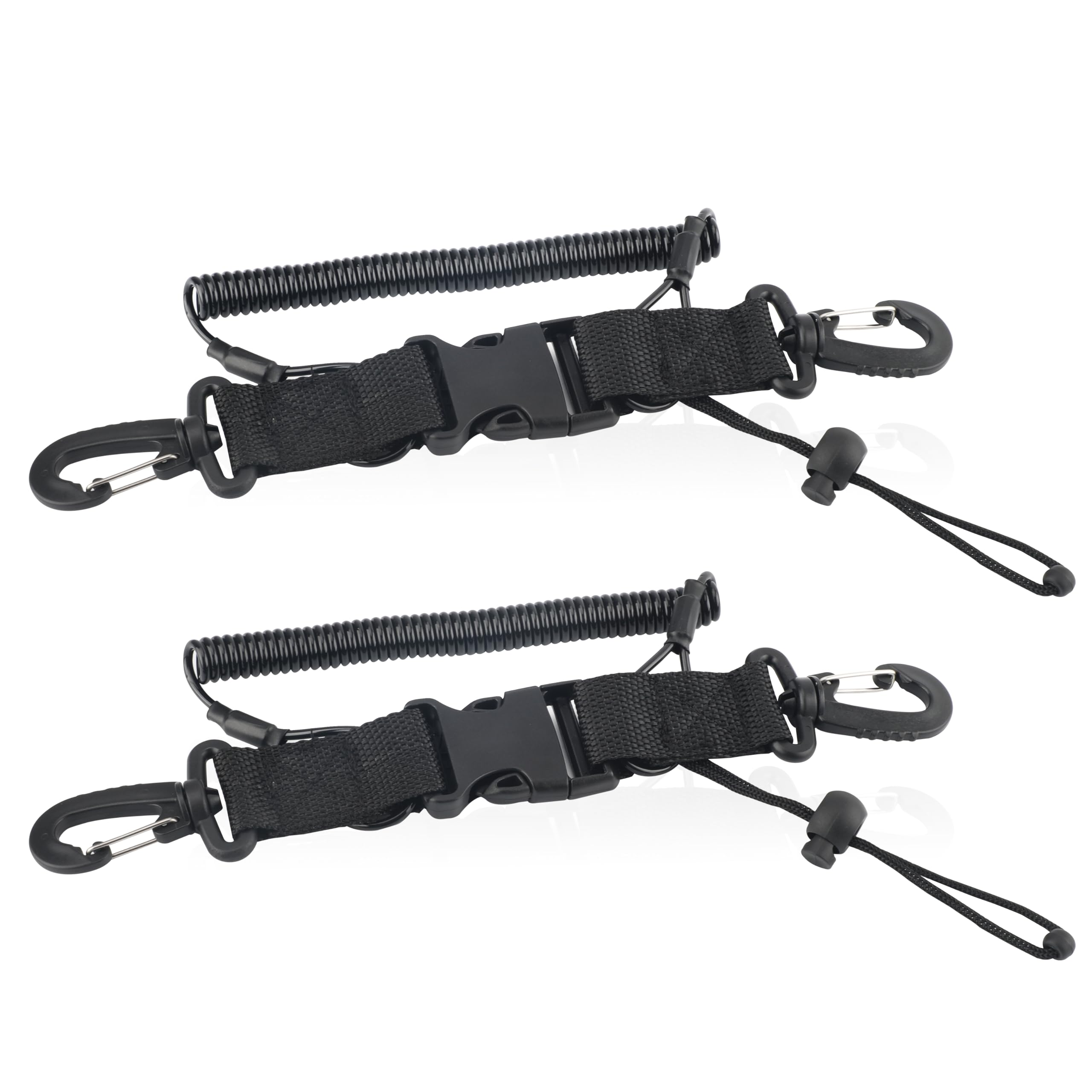 Lot de 2 cordons spiralés pour appareil photo de plongée - Accessoires de plongée avec mousqueton - Noir - Rétractables - Convient pour caméra sous-marine, Noir , 31x3cm