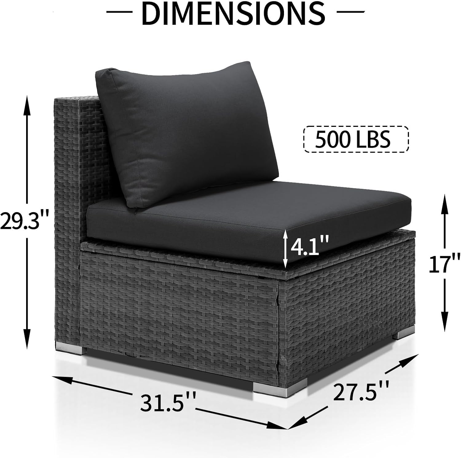 NICESOUL 29.3" High-Back Modern Luxury Patio Armless Sofa, 2-Piece Outdoor Furniture Wide Deep Seat, All-Weather Wicker Modular Sectional Seating for Backyard, Deck, Porch, Dark Grey