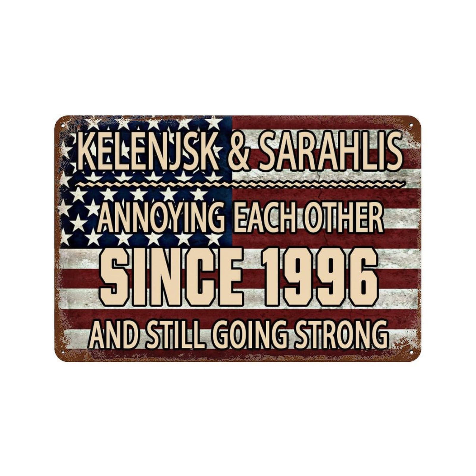 Custom Couple Name American Flag Retro Metal Sign for Garden Porch Bedroom Patio Living Room Man Cave Garage Personalized Annoying Each Other Since Old Couple Plaque for Anniversary Birthday