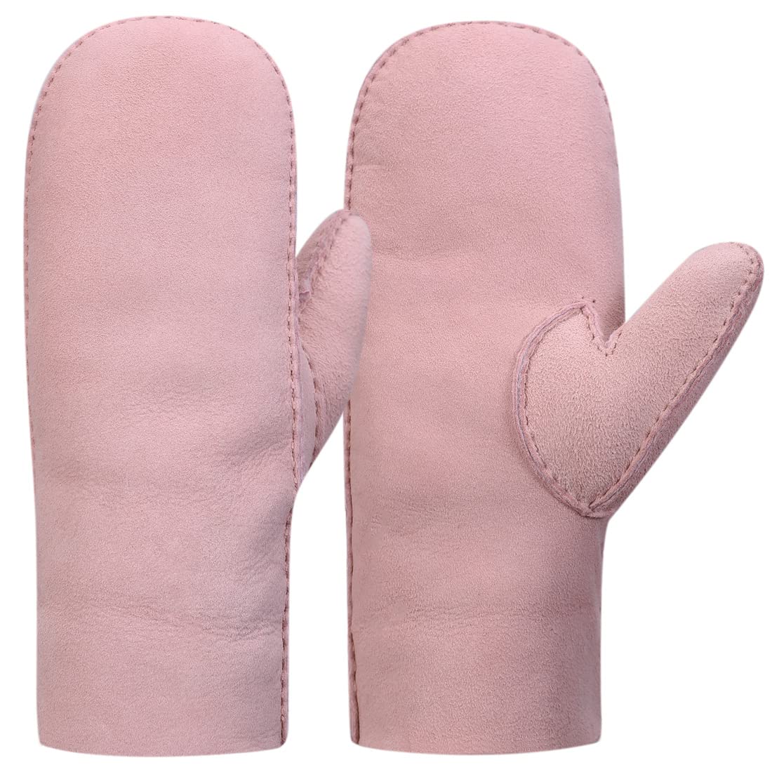 Harssidanzar Donna Guanti in pelle,Mitten pelle scamosciata calda di pecora Shearling Guanti in pelliccia Cuff KL026,Rosa,taglia L