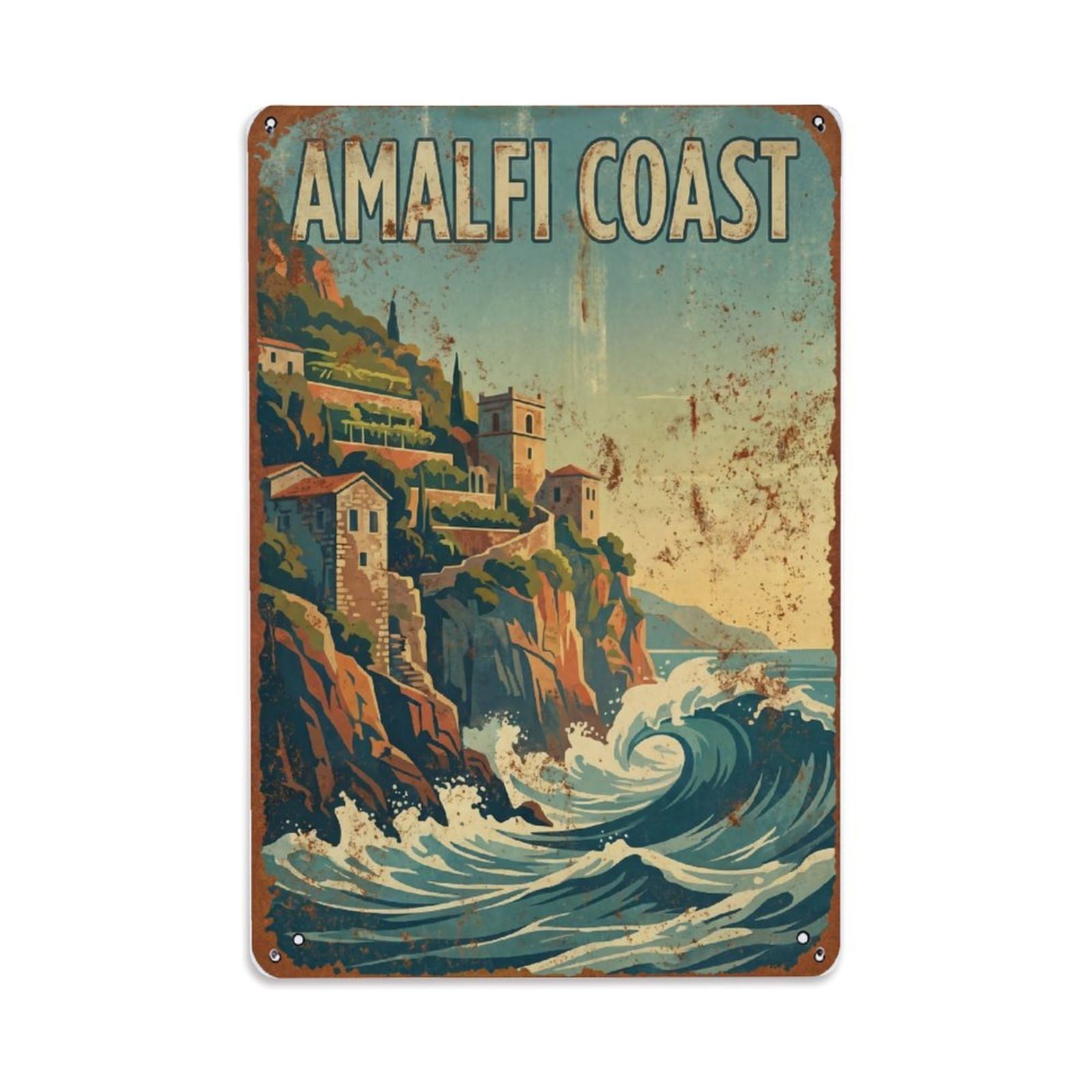 Vintage Travel Precipice Italy Dramatic 1 Metal Tin Sign Plaque Wall Decor for Cafe, Club Bar, Office, Home Garden Metal Poster 8x12Inch