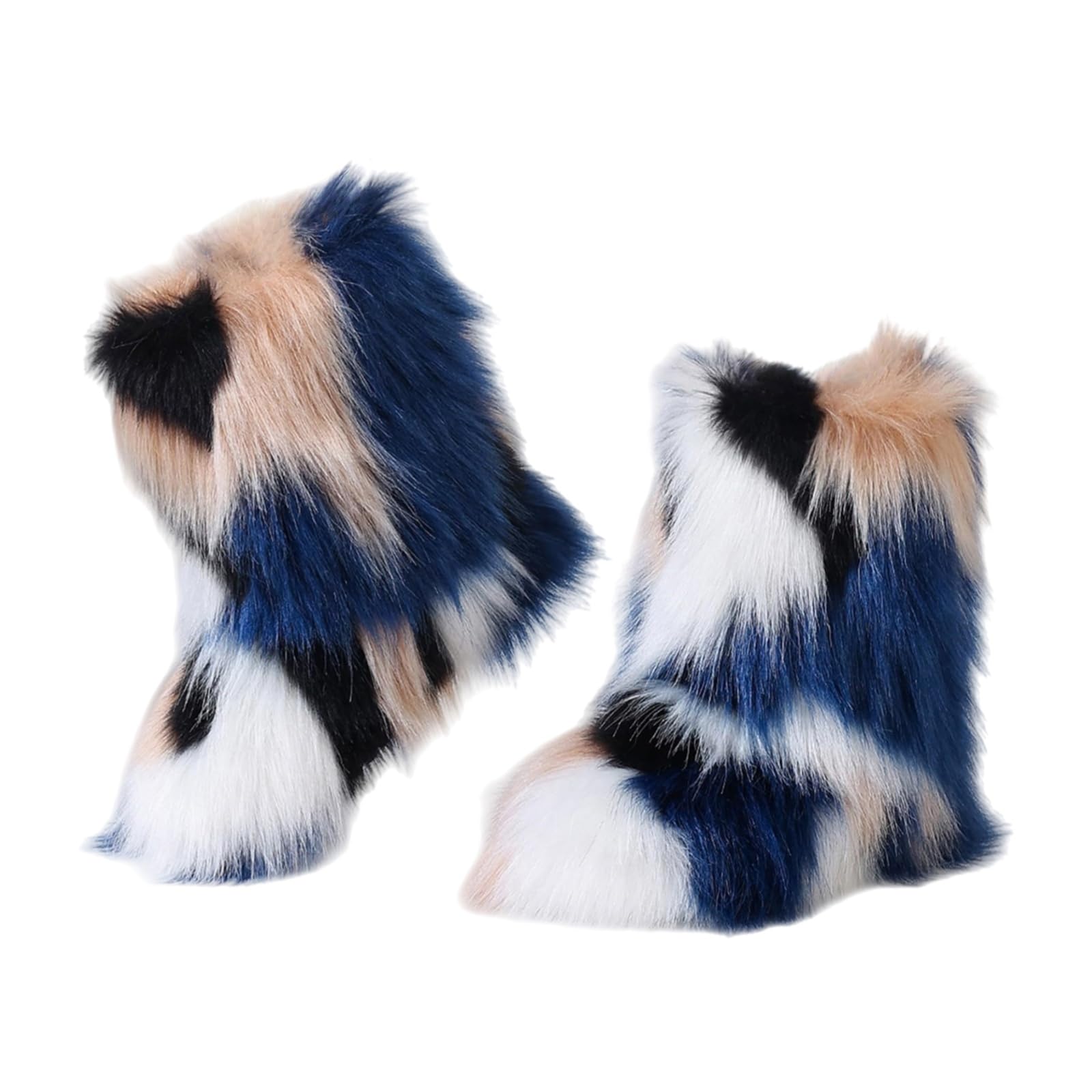 Womens Faux Fur Boots Fluffy Warm Y2K Spicy Girl Flat Heel Snow Boots Goth Fashion Multicolored Furry Snow