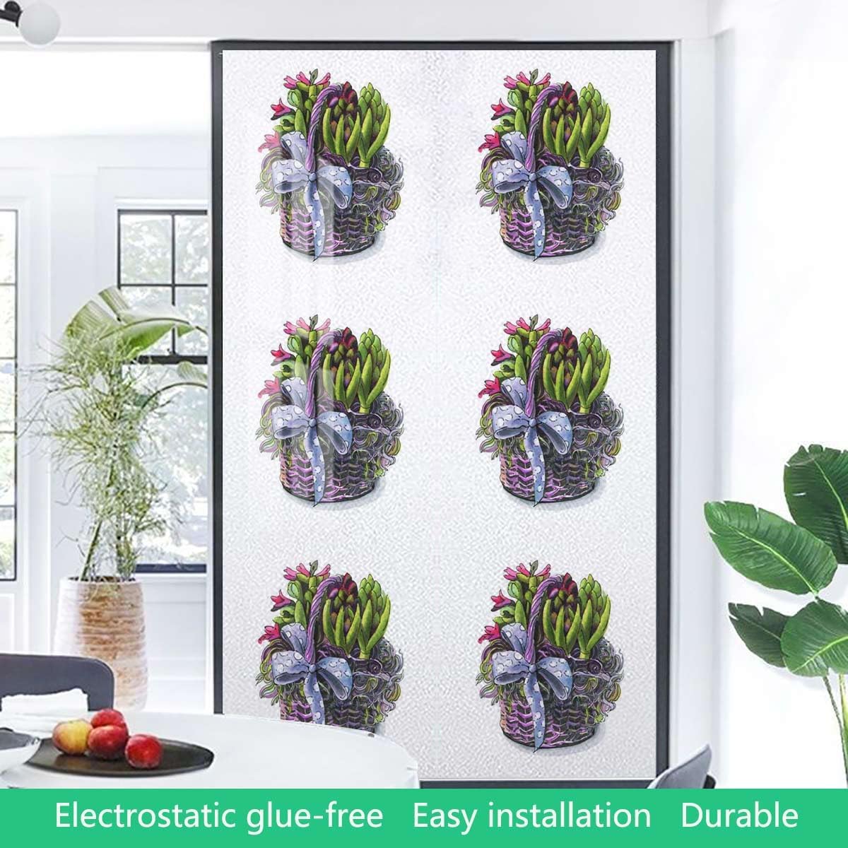 Green White Self-Adhesive Privacy Glass Window Film Red Flower Bouquet Succulent Plant No Glue Glass Sticker for Glass Door Bathroom livingroom Office Watercolor 35.4Wx59L-inch