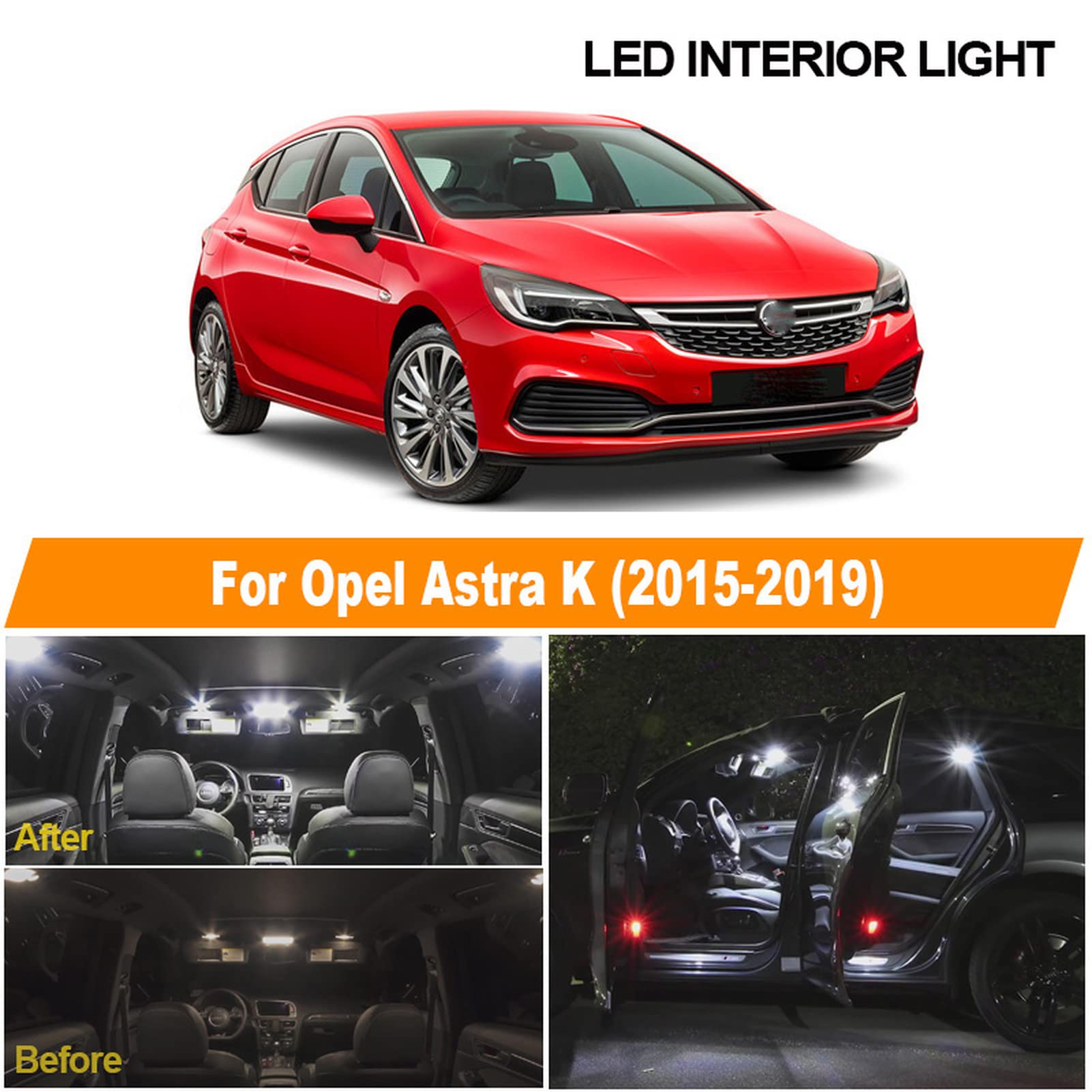 Kit de Bombilla de Luces de Lectura de Domo de Mapa Interior LED sin Errores Canbus de 13 Piezas, para Opel Astra K OPC GTC 2015-2019 Accesorios de Coche