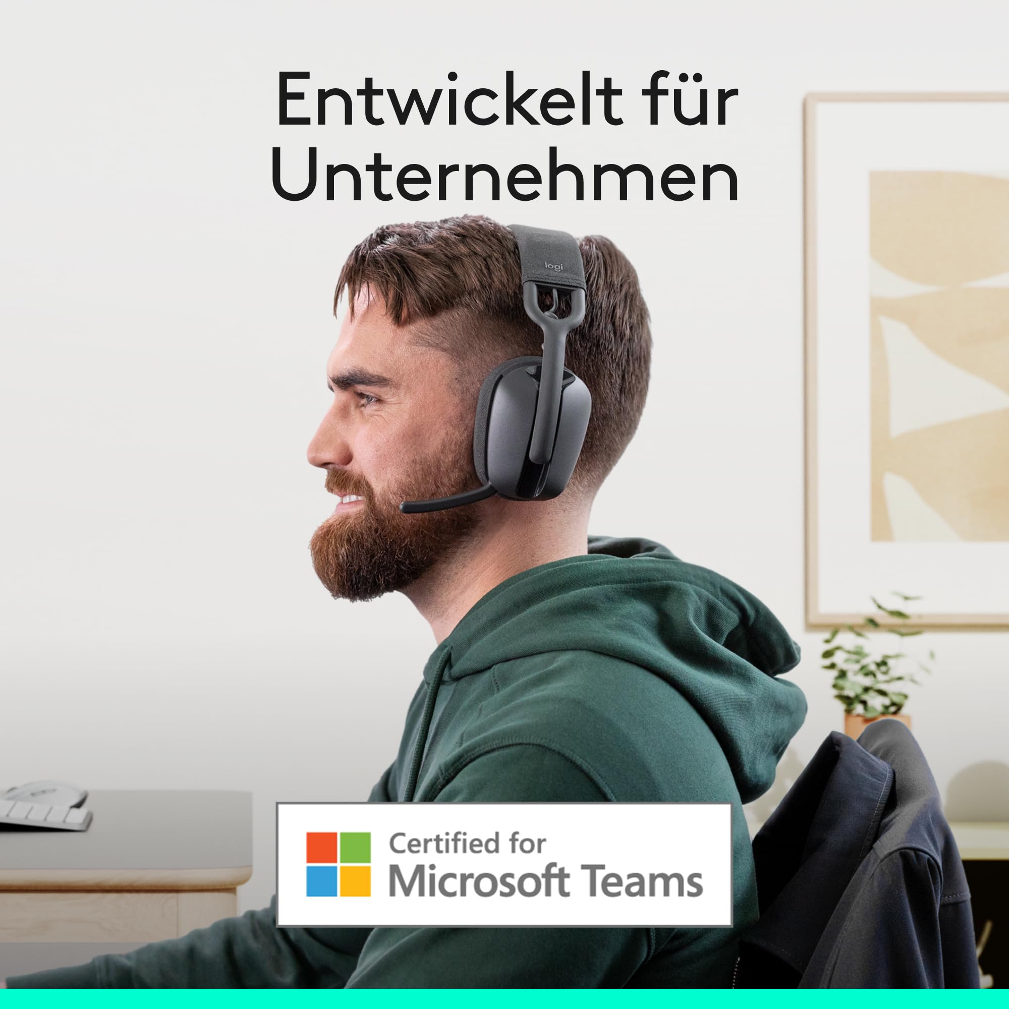 Logitech Zone Vibe Wireless Bluetooth Kopfhörer mit Mikrofon mit Geräuschunterdrückung, USB-A, USB-C, Zertifiziert für Google Meet, Google Voice, Zoom, Mac/PC - Grau