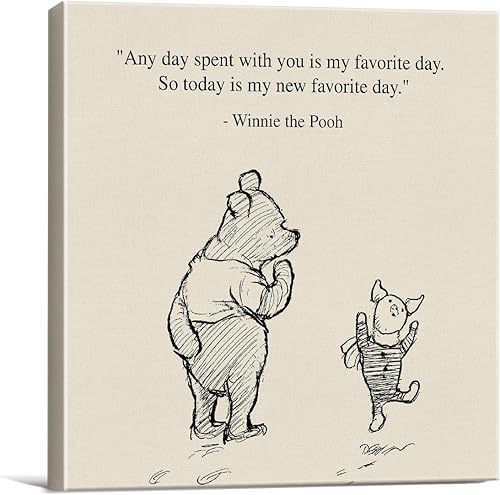 Arte de pared clásico con cita de Winnie the Pooh, retro, Any Day Spent With You is My Favorite Day Sayings, lienzo, cuadros enmarcados, letrero