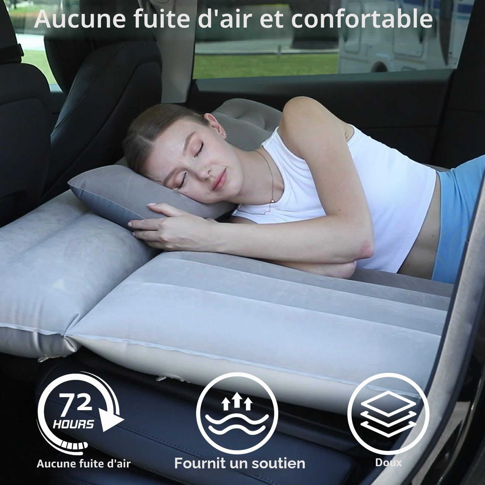 Matelas pneumatique de Voiture, pour SUV, Coffre de Voiture, Pliable, pour Camping, Voyage, Tente, Double Matelas Gonflable pour Coffre/siège arrière, lit Gonflable pour Dormir (Gris)
