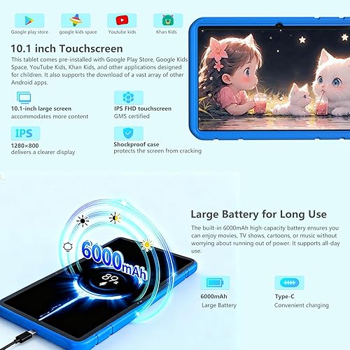 Miniatura 3 de NRKDUBQ 2025 Última Tablet de 10.1 Pulgadas para Niños Android 15 con Estuche Protector EVA Tablets para Niños con 20GB RAM 128GB Almacenamiento