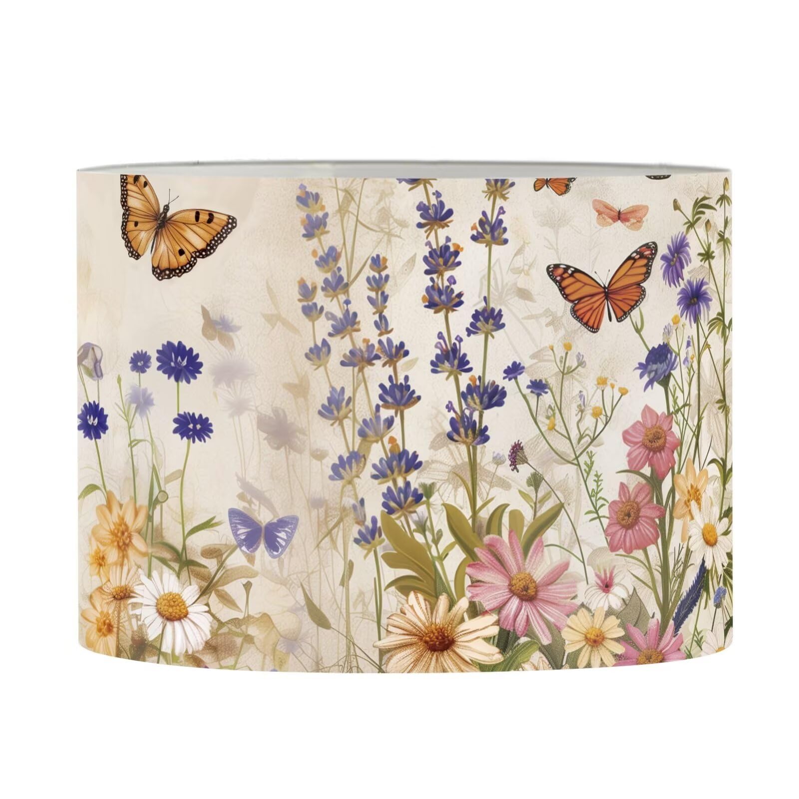 FANCOSAN Retro Floral Butterfly Lampshades Cover Brown Drum Lamp Shade for Bedroom Living Room Study Desk Table Nightstand Light M