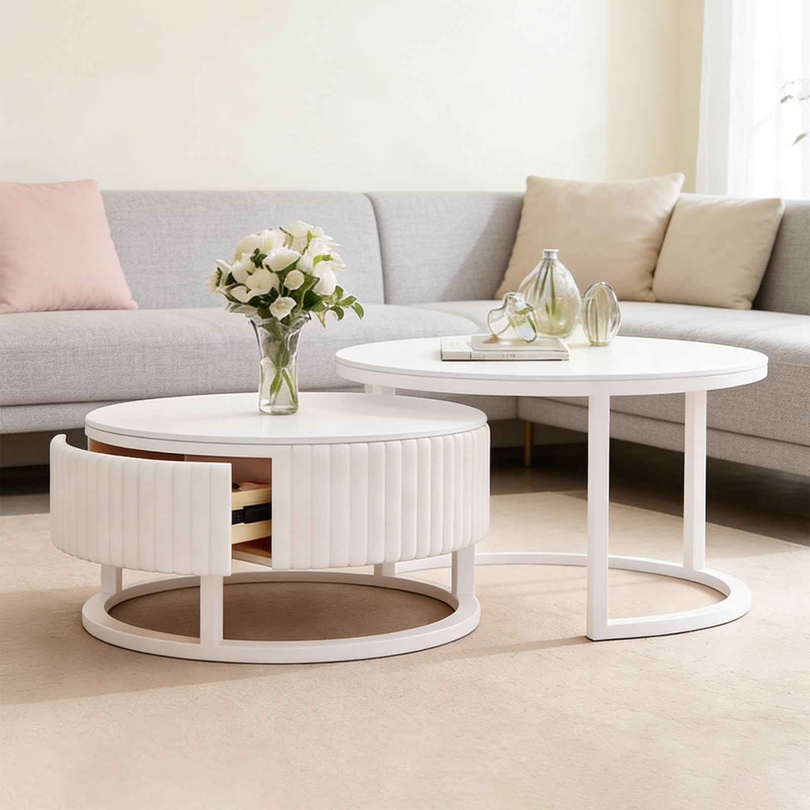 Juego de mesas de centro redondas blancas