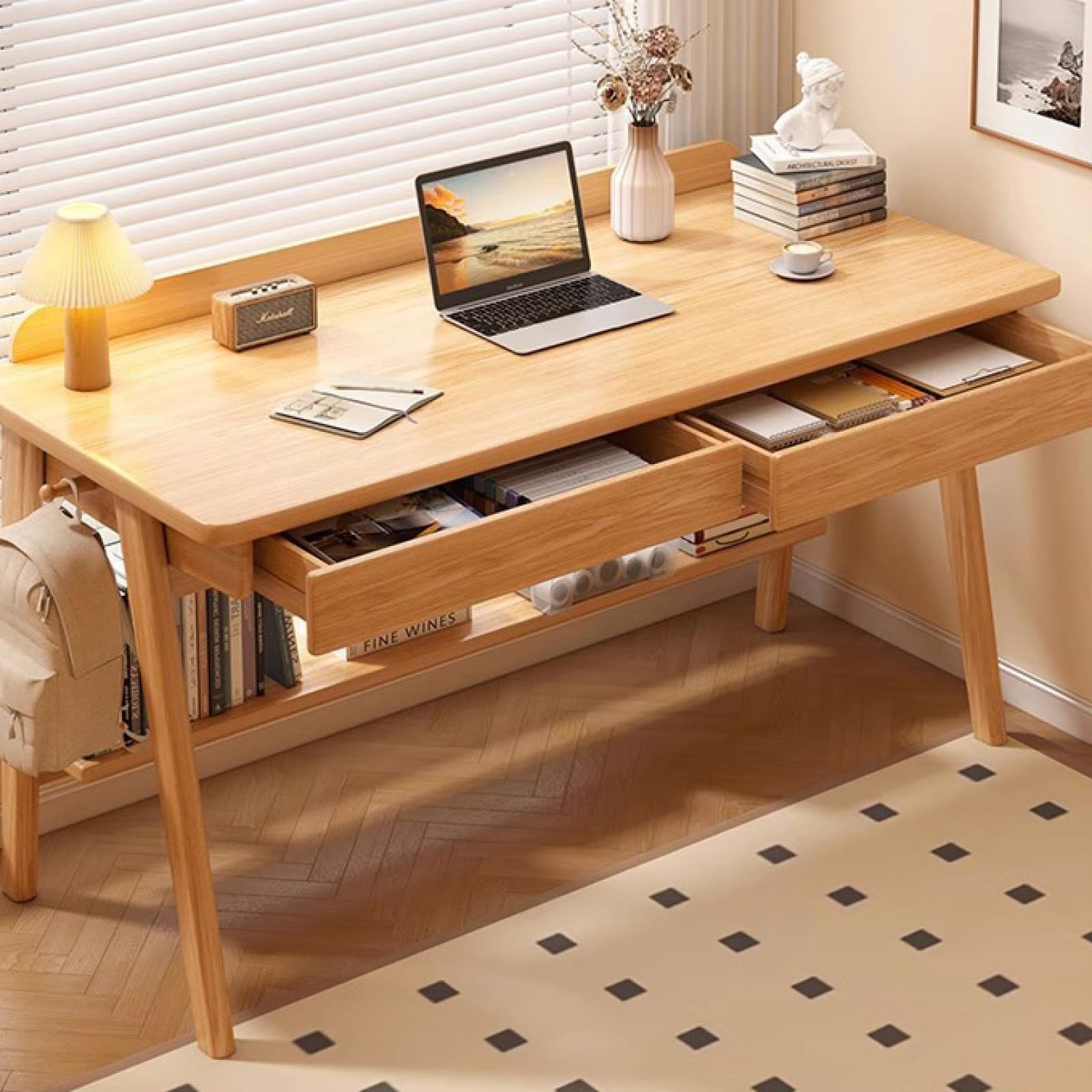 MidCentury - Scrivania moderna in noce con 2 Sto Ders 99 cm, scrivania per casa e ufficio, tavolo da studio per spazi minimalisti