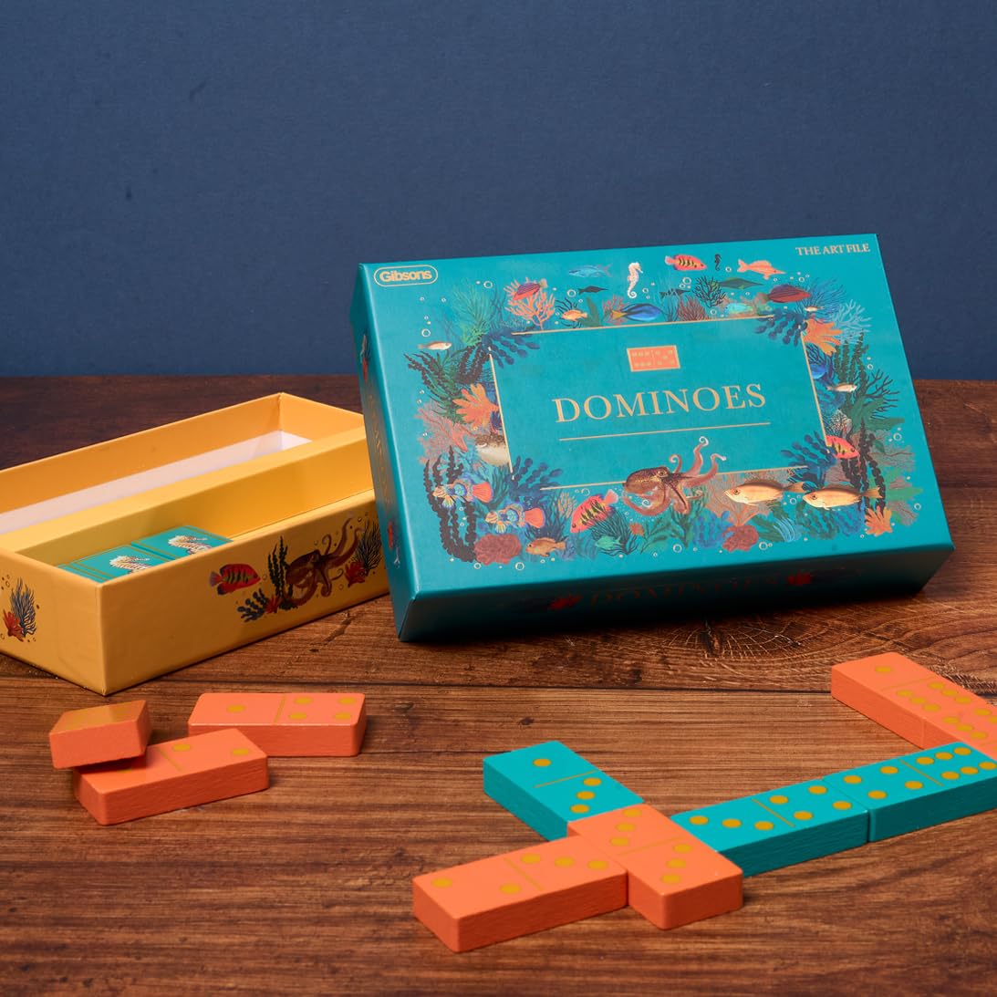 Gibsons The Art File Dominoes, Luxury Wooden Family Game with Ocean-Themed Design, 2-4 Players, Ages 4+ - Image 2