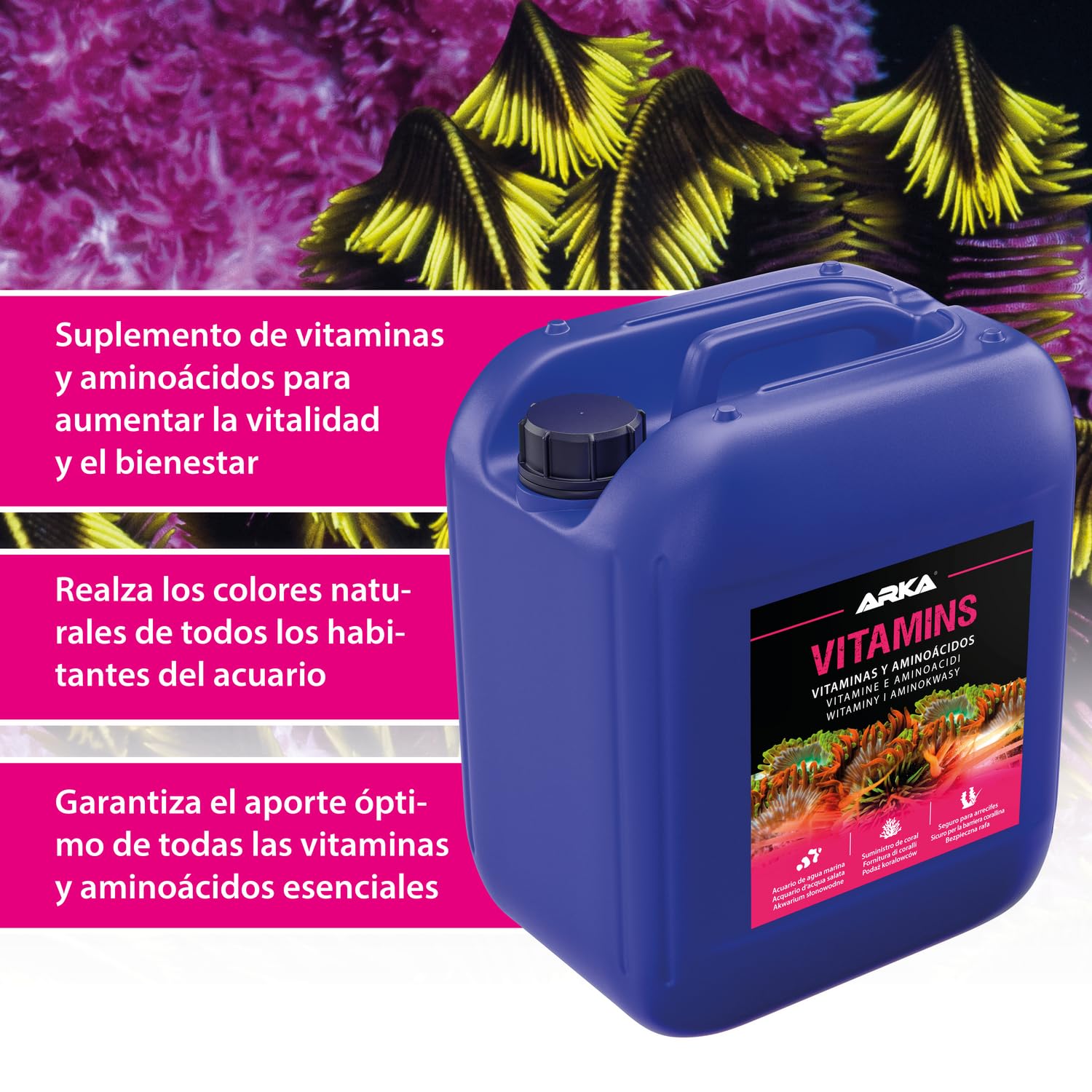 ARKA Vitamins - 5000 ml - Suplemento multivitamínico Incl. aminoácidos para Peces y corales, promueve la Salud y el Bienestar en el Acuario Marino.
