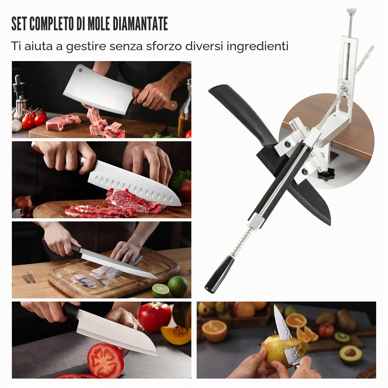Affilacoltelli Professionale, Affilacoltelli Manuale in Alluminio, Rotazione a 360° con Angolo Fisso, Sistema di Affilatura Coltello con 6 Pietre Diamantate (120# 400# 800# 1000# 2000# 3000#)