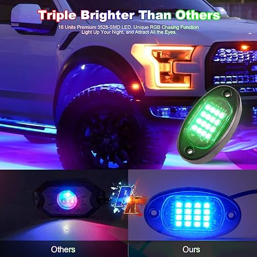 Miniatura 5 de 12 vainas RGB LED Rock Lights para camiones, Jeep, carrito de golf, camioneta, todoterreno, RV, UTV, ATV, SUV, kit impermeable multicolor para autos
