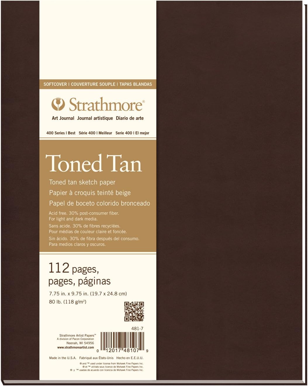 Strathmore 400 Series Softcover Watercolor Art Journal, 140 lb. Cold Press, 7.75 X 9.75 inches, White, 48 Pages (483-7)