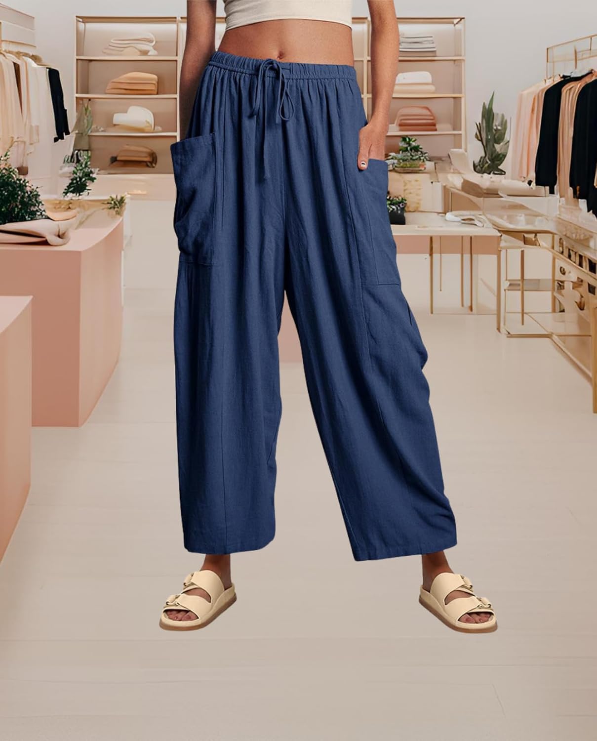 LIZALIG Women's Summer Wide Leg Pants Casual Soft Loose Fit Beach Vacation Pants with Pockets for Daily Wear - Image 6