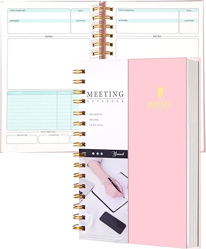 Cuaderno de reuniones para el trabajo con artículos de acción de 5.5 x 8.5 pulgadas, planificador de reuniones en espiral de tapa dura para oficina,