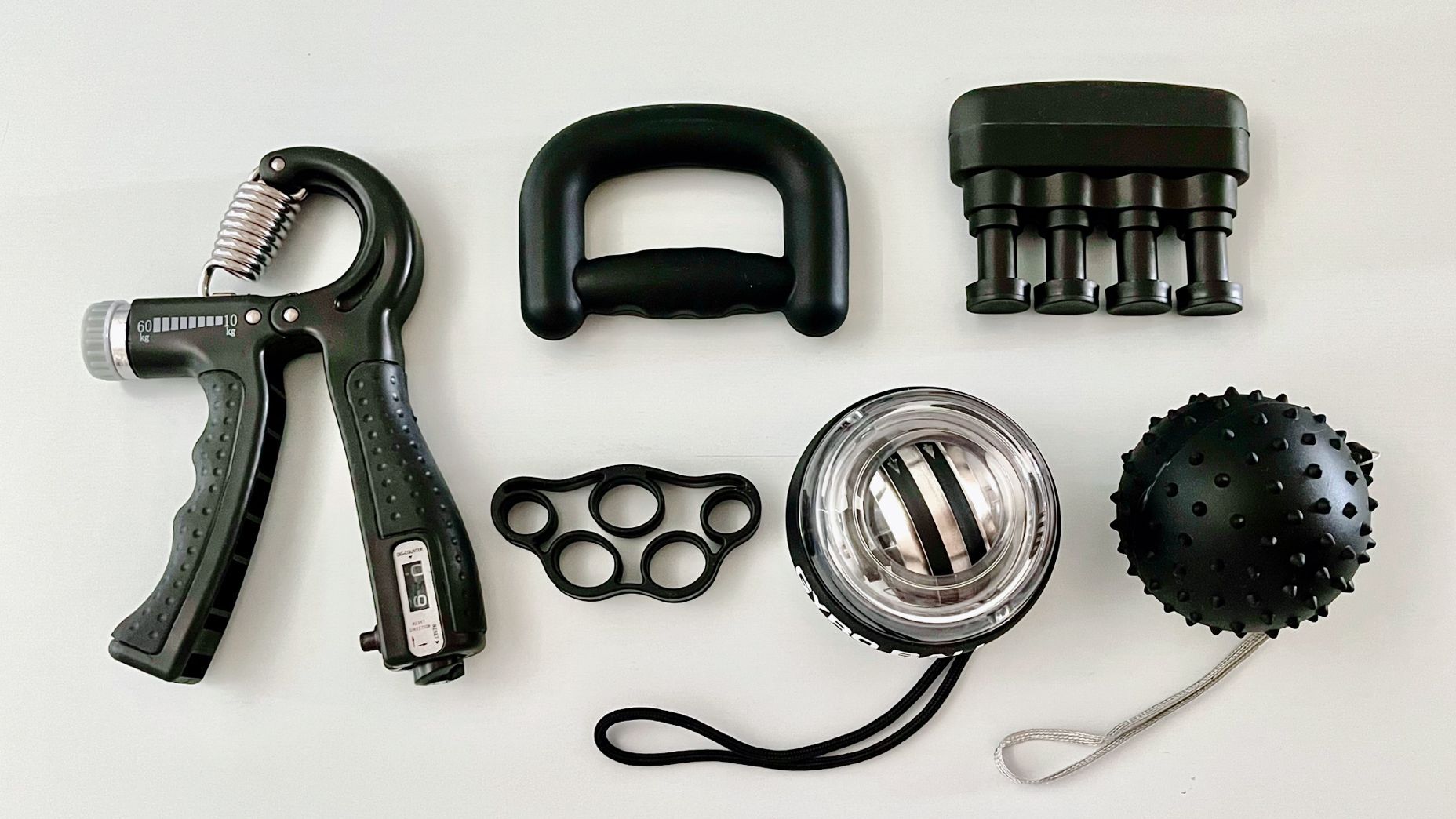 Kit Musculation Main 6 Pièces - Poignée Ajustable 10-60kg, Gyroscope, Balle Stress - Pour Avant-bras Et Doigts